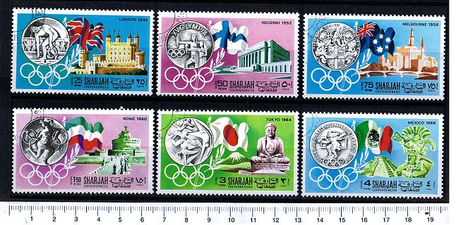 10306 - SHARJAH (ora Unione Emirati Arabi),  Anno 1968-1410,  TS 408/413  -  Storia dei giochi olimpici  -  6 valori serie completa timbrata