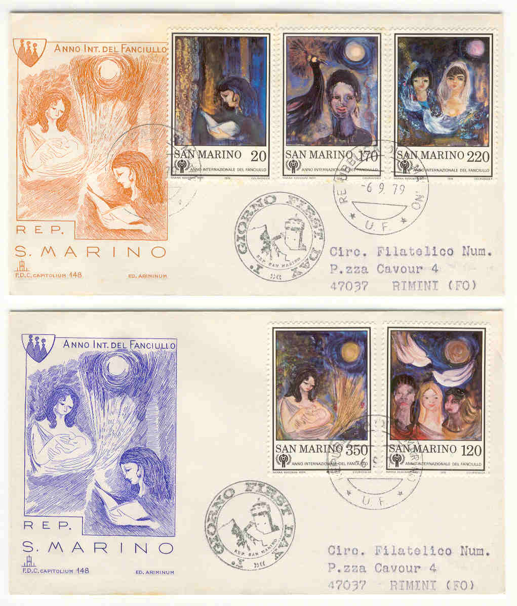 10366 - San Marino - 2 buste fdc con serie completa: Anno internazionale del fanciullo