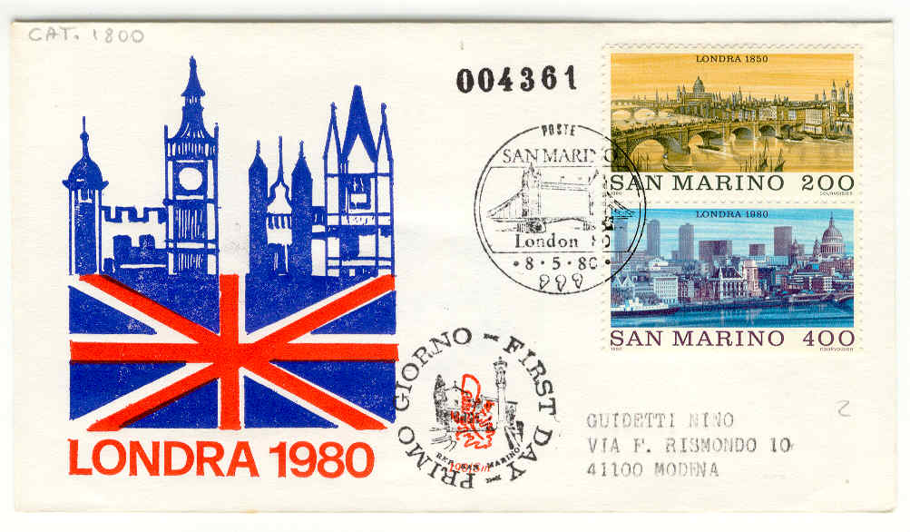 10375 - San Marino - busta fdc con serie completa: London 80 - esposizione filatelica internazionale