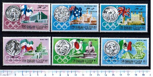 10626 - KHOR FAKKAN (0ra U.E.A.), Anno 1968, # 114-19  - Citt olimpiche, bolli di Sharjah sovrastampati - 6 valori ND serie cpl. nuovi