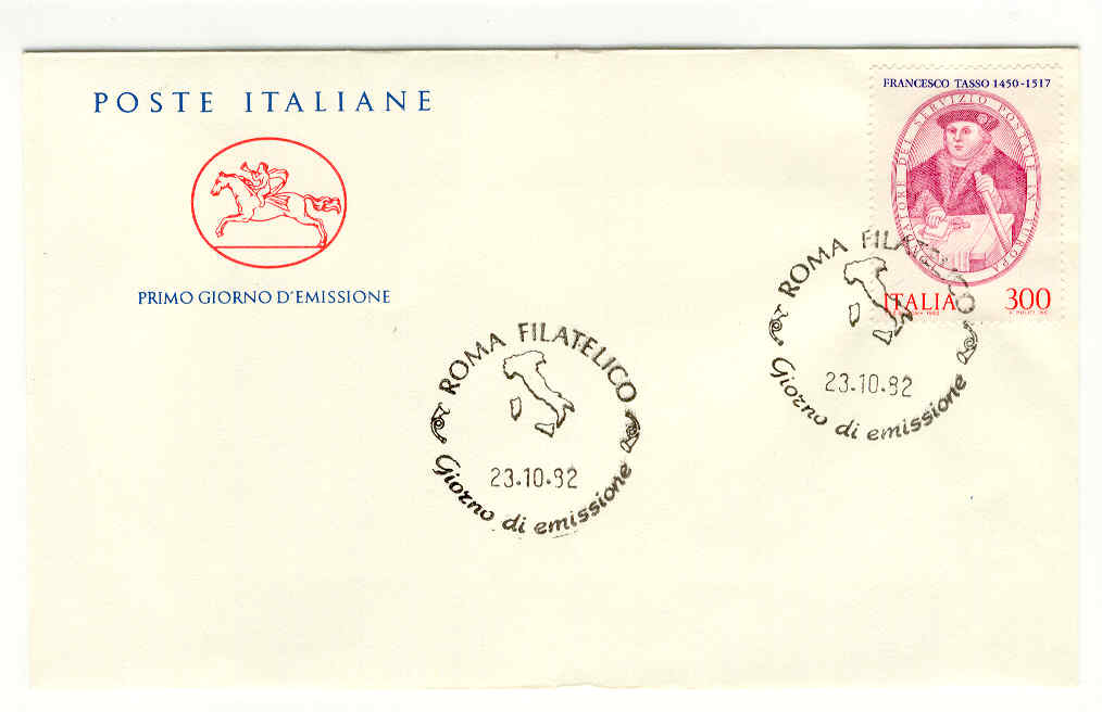 10909 - Italia - busta fdc con serie completa: Istituzione del servizio postale in Europa