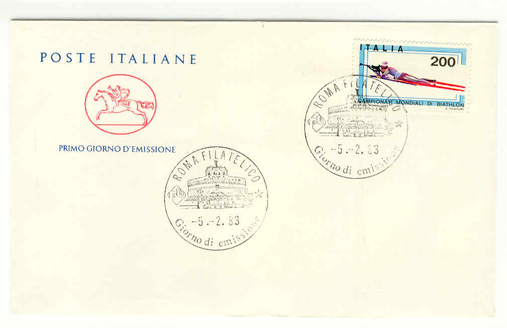 10935 - Italia - busta fdc con serie completa: Campionati mondiali di Biathlon