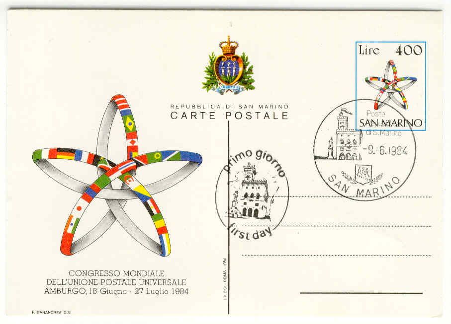 11666 - San Marino - cartolina postale in serie completa fdc: UPU