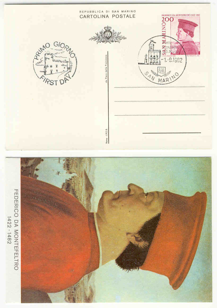 11665 - San Marino - cartolina postale in serie completa fdc: Federico da Montefeltro