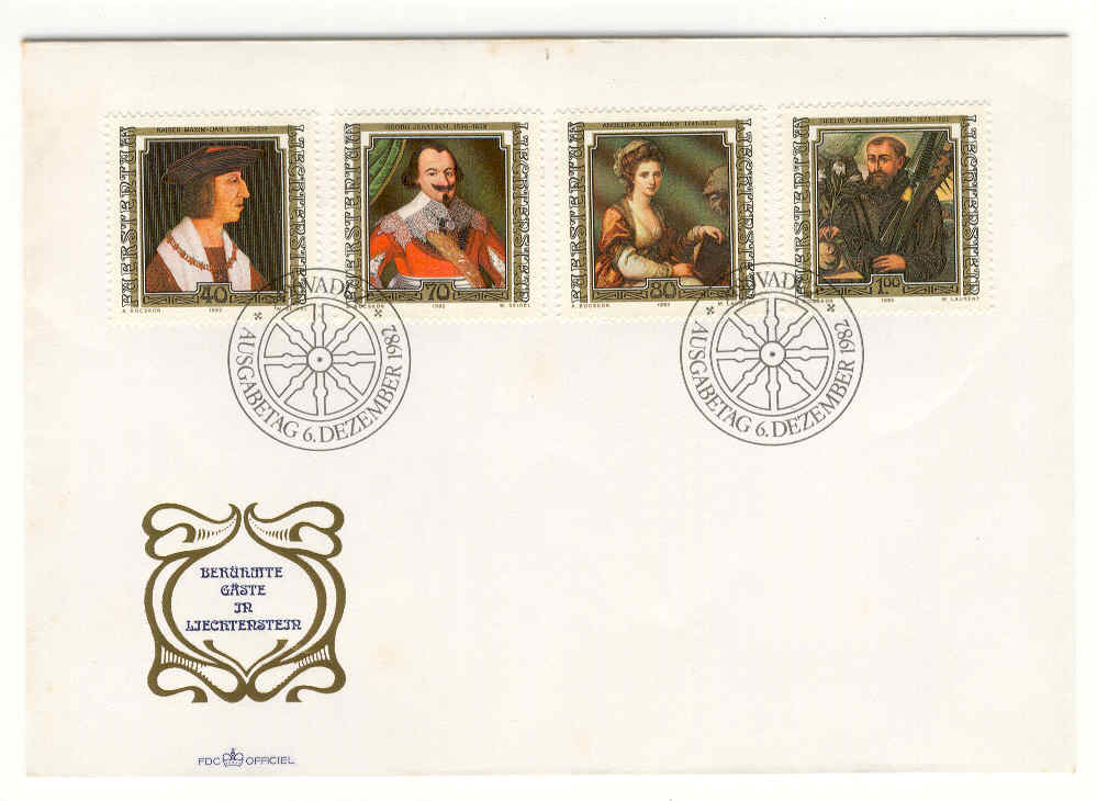 11228 - Liechtenstein - busta fdc con serie completa Quadri di visitatori celebri (II serie)