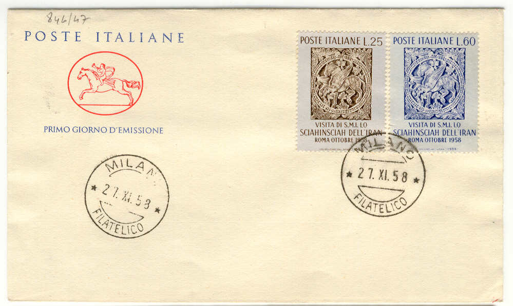 12283 - Italia - busta fdc con serie completa: visita in Italia dello sci dell  Iran