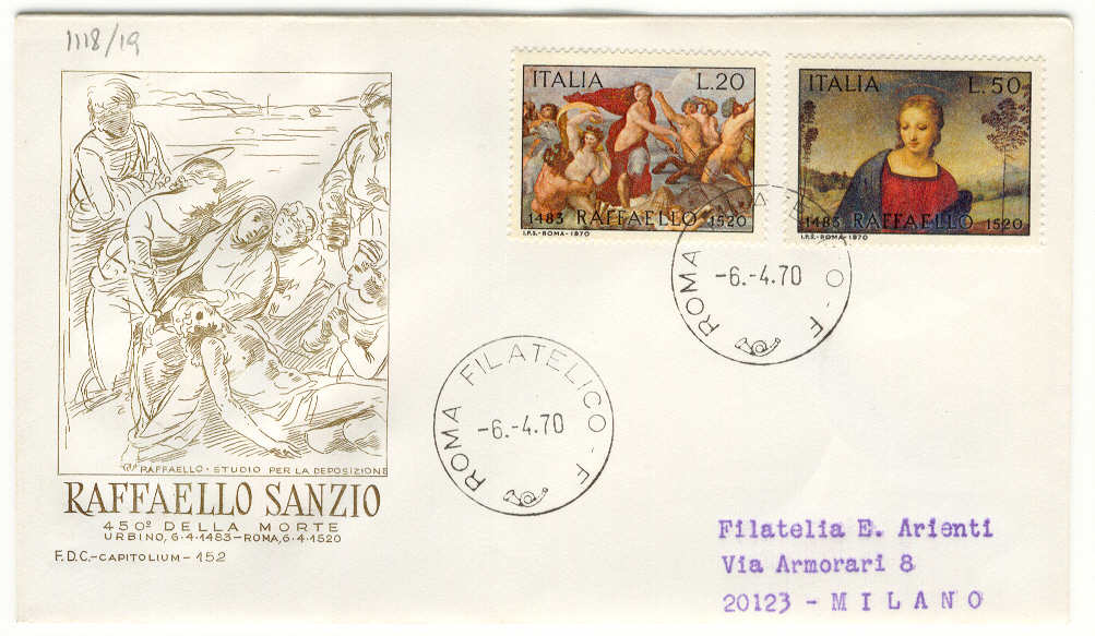 12539 - Italia - busta fdc con serie completa: 450 anniversario della morte di Raffaello Sanzio