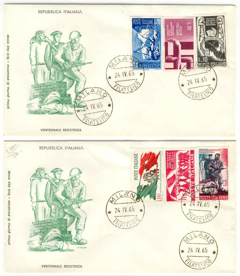 39592 - Italia - 2 buste fdc con serie completa: XX anniversario della Resistenza