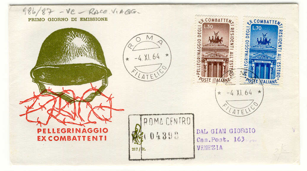 37461 - Italia - busta fdc con serie completa: Pellegrinaggio ex combattenti residenti all estero