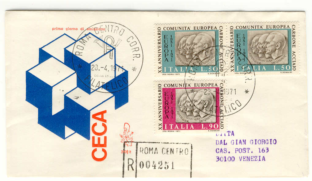 13451 - Italia - busta fdc con serie completa: Ventennale della CECA