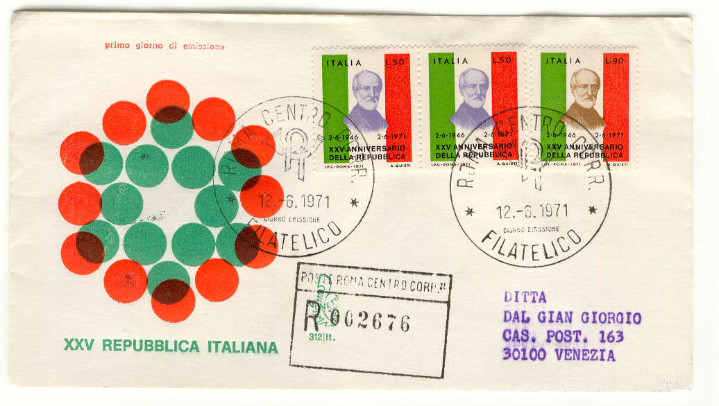 37462 - Italia - busta fdc con serie completa: 25 anniversario della Repubblica