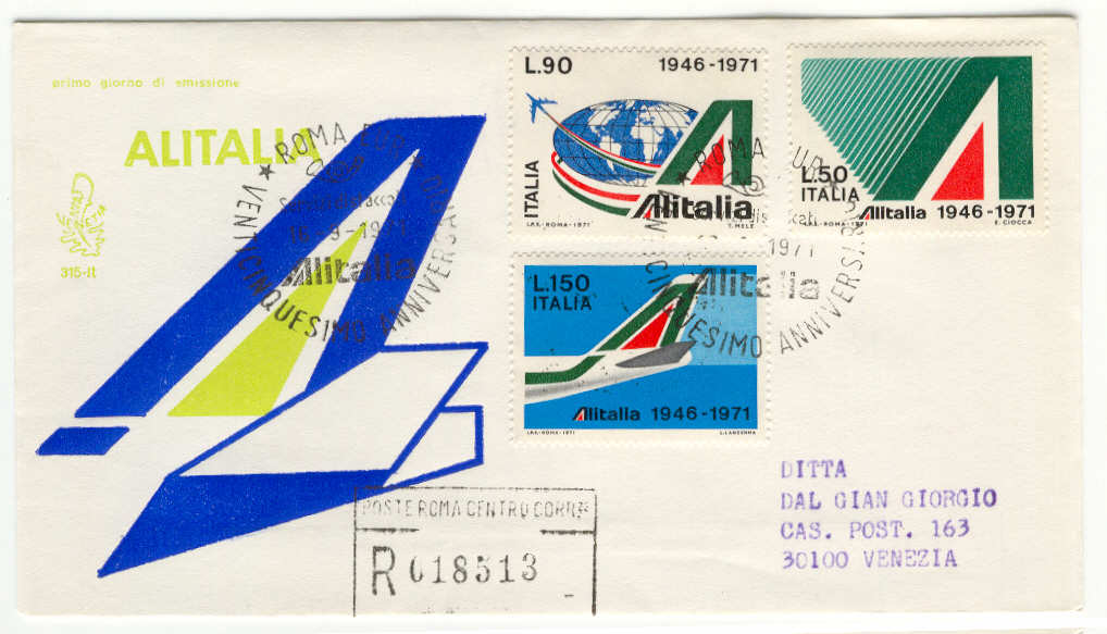 13456 - Italia - busta fdc con serie completa: 25 anniversario dell Alitalia