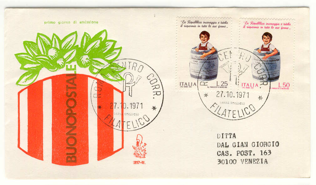 13471 - Italia - busta fdc con serie completa: Risparmio postale