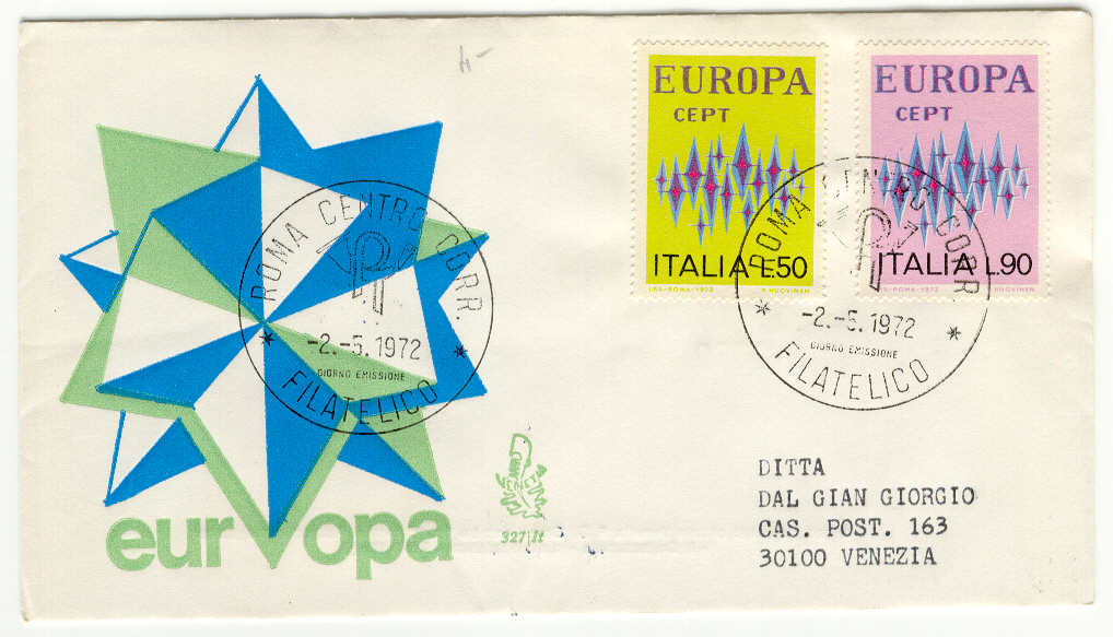 13479 - Italia - busta fdc con serie completa: Europa 1972 - 17serie
