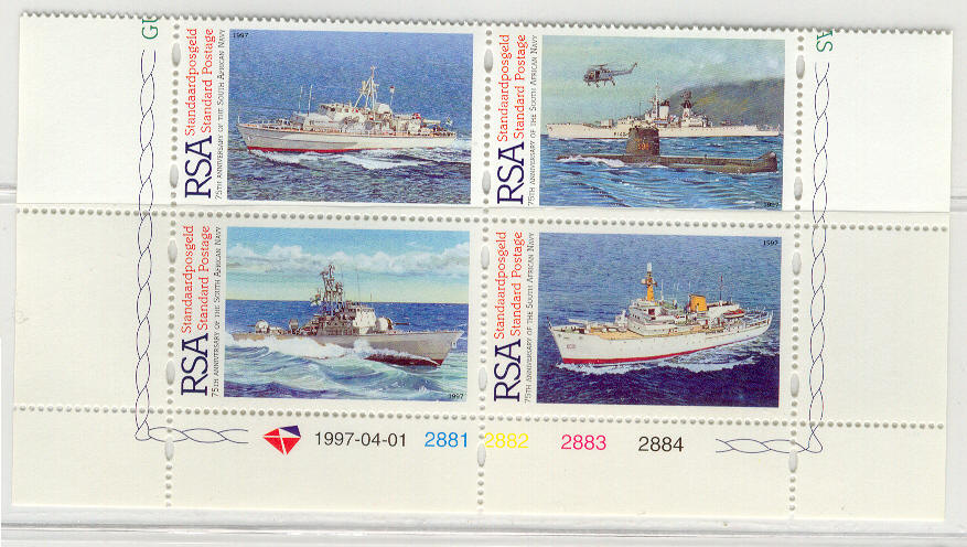 19546 - Sud Africa - serie completa nuova in blocco: 75 anniversario della marina sudafricana