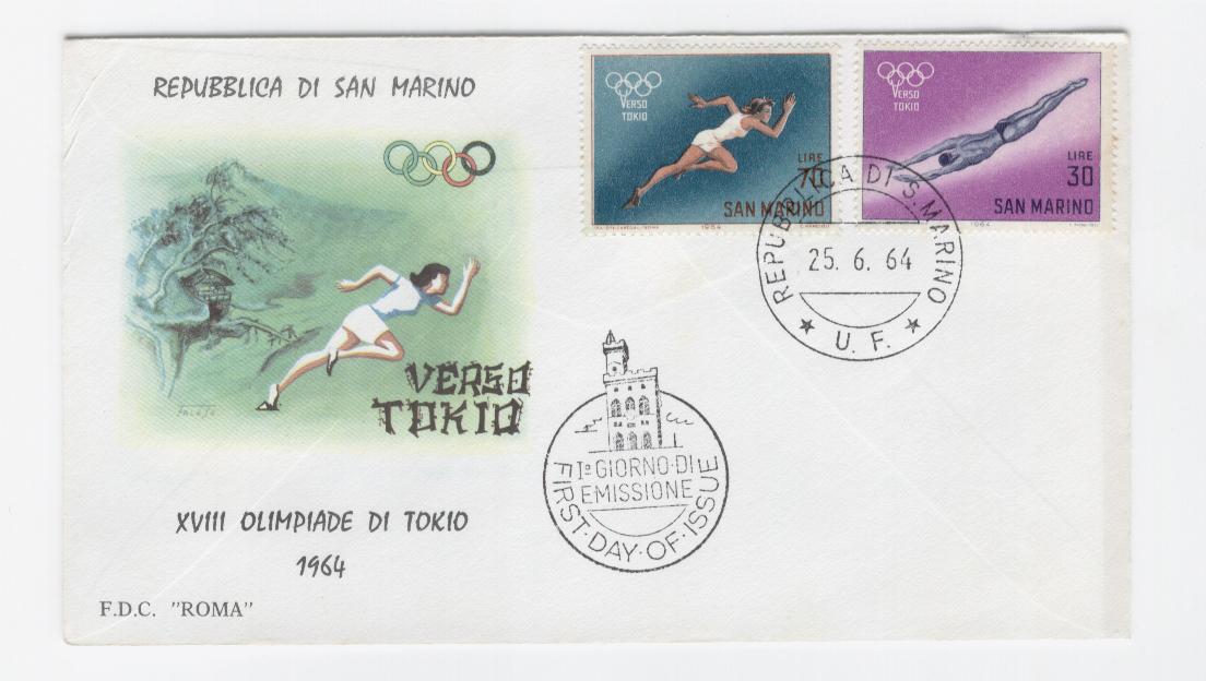 16385 - San Marino - busta fdc con serie completa: Verso Tokyo