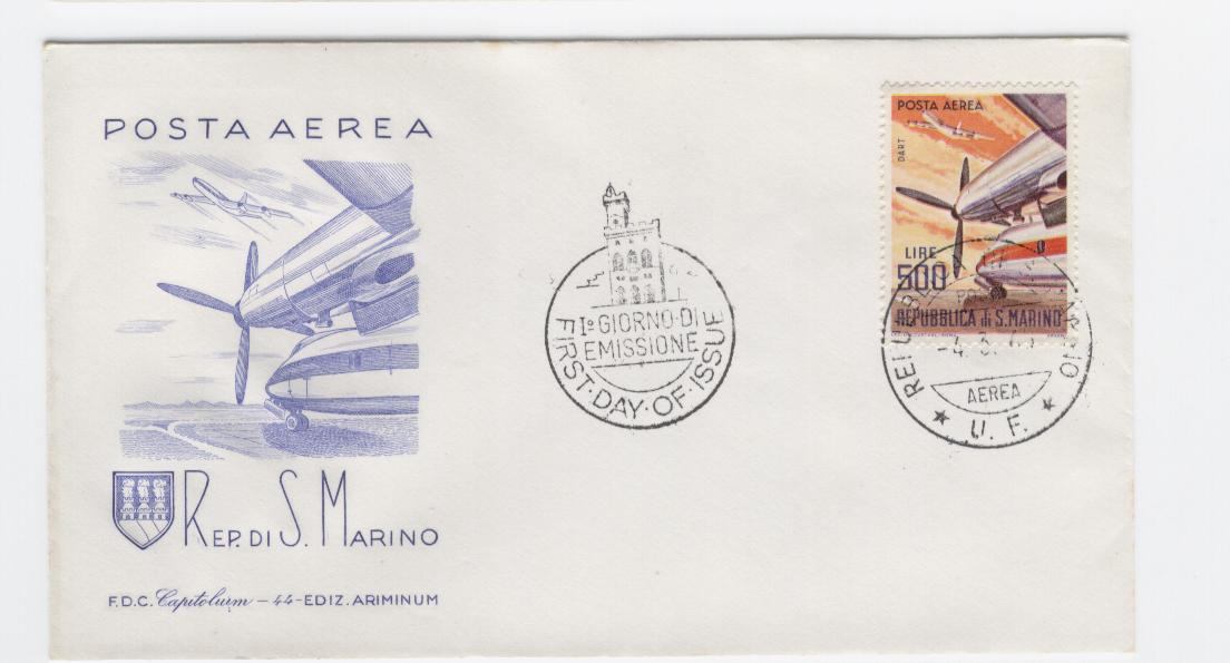 16390 - San Marino - busta fdc con serie completa: Aerei moderni. Dart