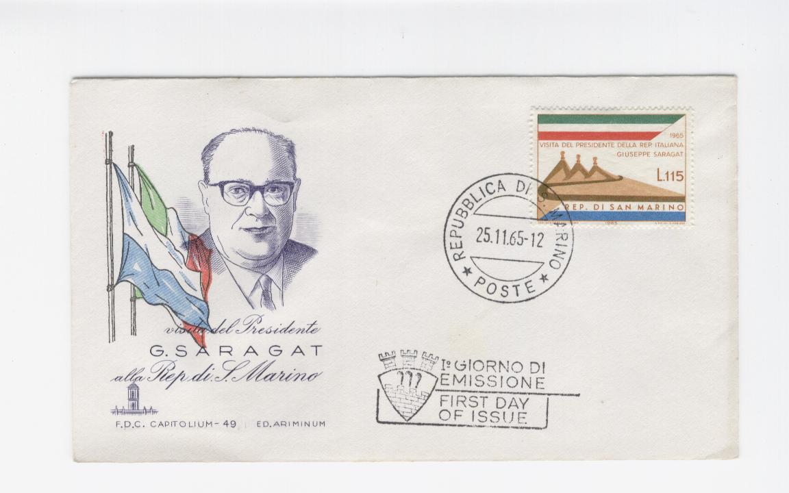 16394 - San Marino - busta fdc con serie completa:  visita del Presidente Saragat