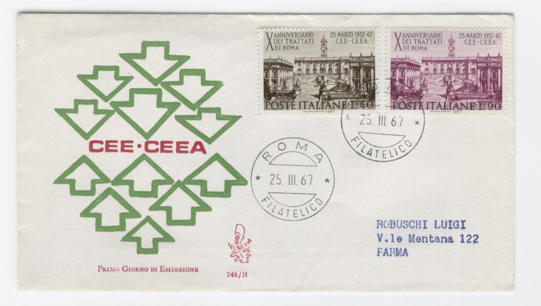 39601 - Italia - busta fdc con serie completa: decennale dei trattati di Roma istitutivi della CEE e CEEA