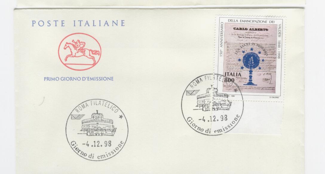 16549 - Italia - busta fdc con serie completa: patenti ai Valdesi