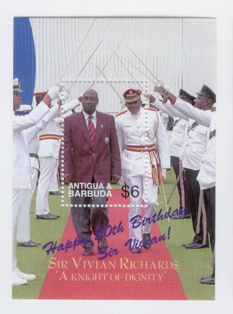 18122 -  Antigua e Barbuda - serie completa in foglietto nuova: 50 anni di Sir Vivian Richards