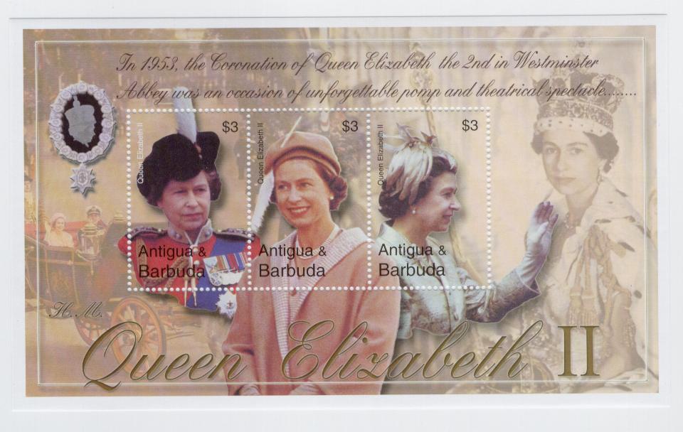 18555 - Antigua & Barbuda - serie completa nuova in foglietto: 50° ann.incoronazione della regina Elisabetta