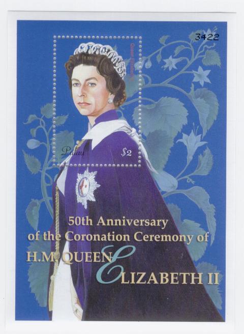 19217 - Palau - foglietto nuovo: 50° anniversario dell incoronazione della Regina II°