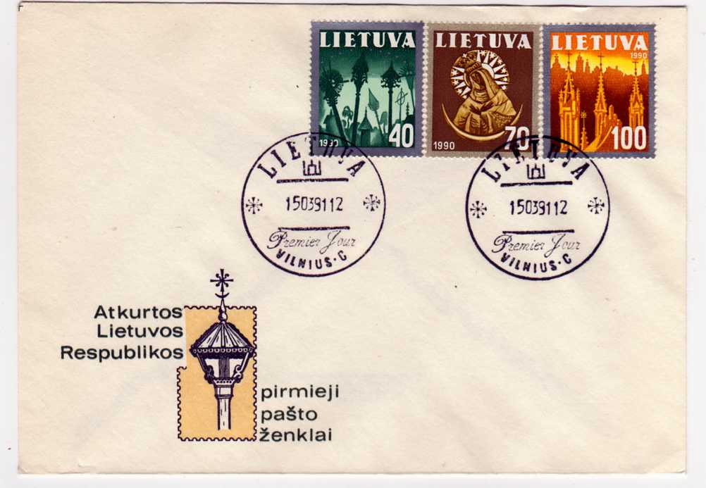 19400 - LITUANIA -1991 - Soggetti vari 3v. su busta FDC perfetti