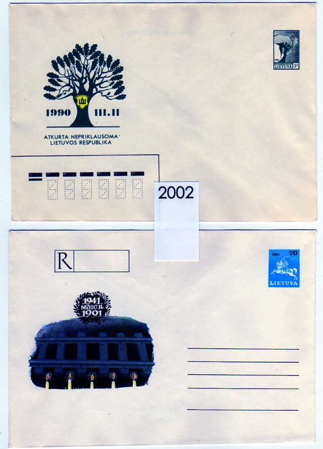 19415 - LITUANIA -1990/91 Lotto di 2 Interi Postali (Cavaliere-Angelo) da 70K e 5K nuovi