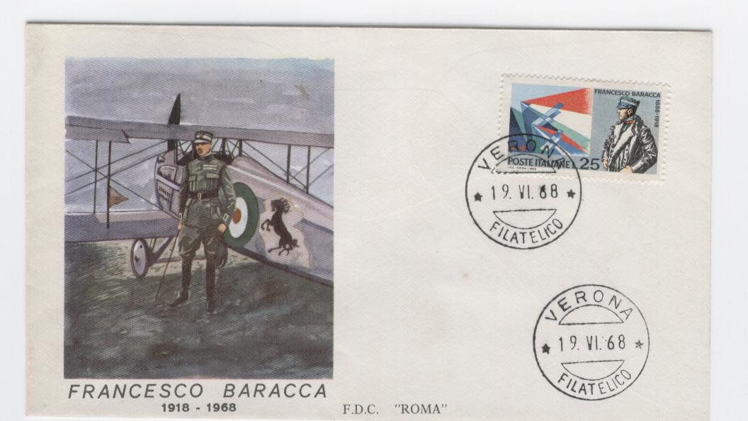 19914 - Italia - busta fdc con serie completa: cinquantenario della morte di Francesco Baracca