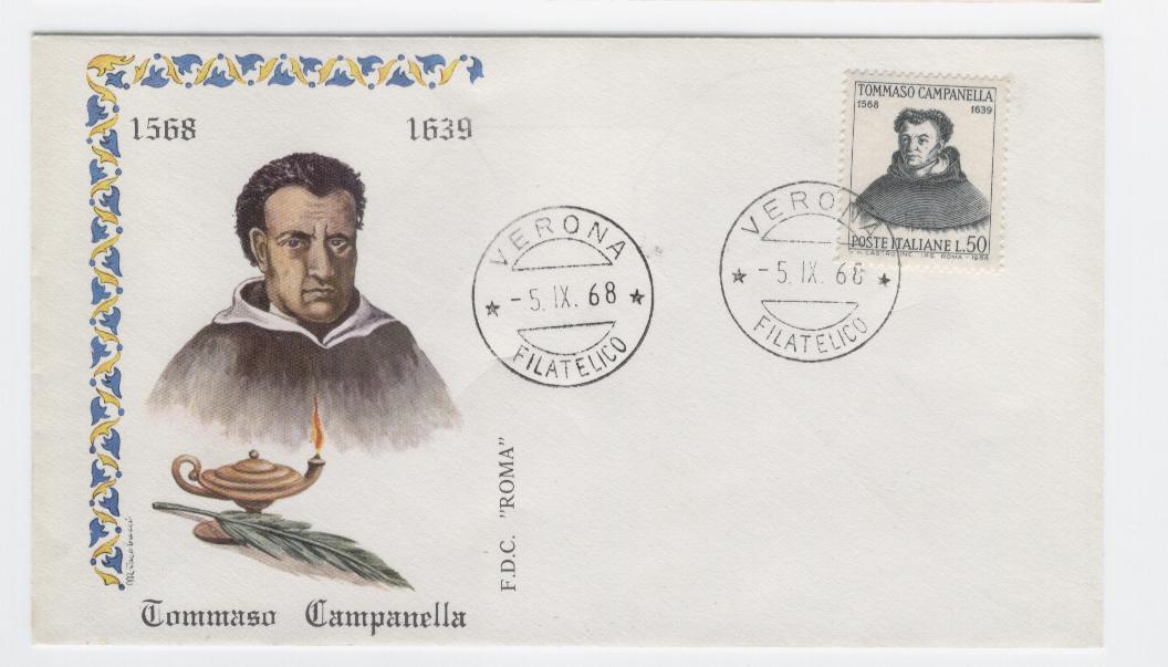 19963 - Italia - busta fdc con serie completa: 4 centenario della nascita di Tommaso Campanella- Filosofo -