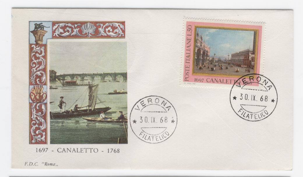 19968 - Italia - busta fdc con serie completa: bicentenario della morte del Canaletto