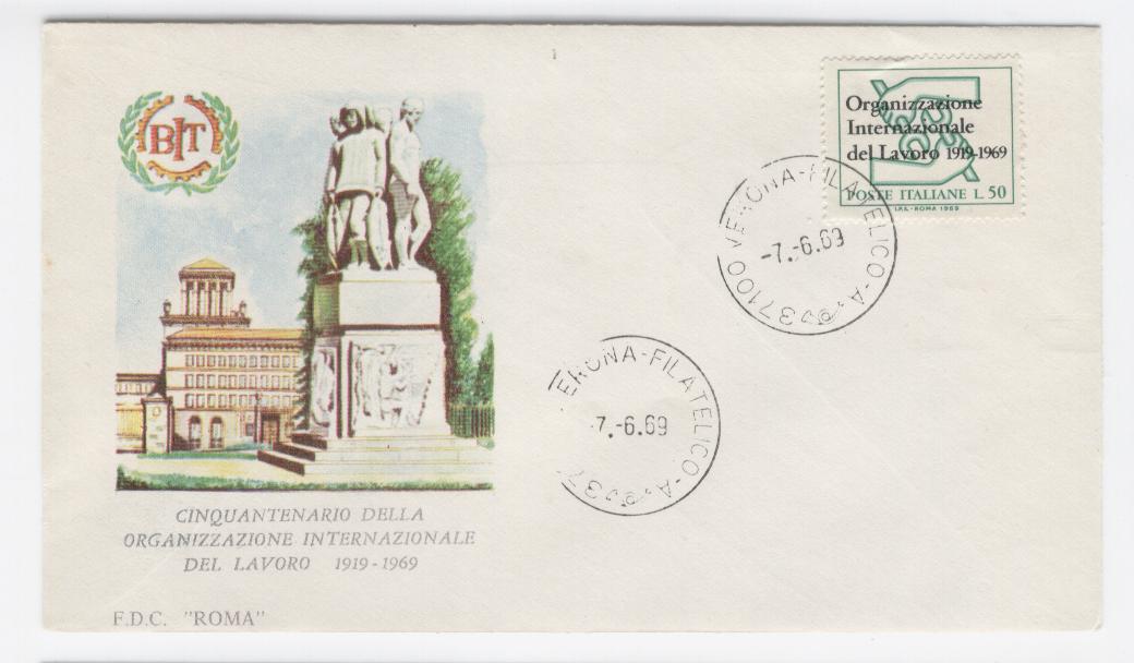 20065 - Italia - busta  fdc: Cinquantenario dell Organizzazione dell Organizzazione internazionale del lavor