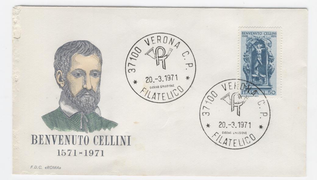 20105 - Italia - busta fdc con serie completa: 4 centenario della morte di Benvenuto Cellini