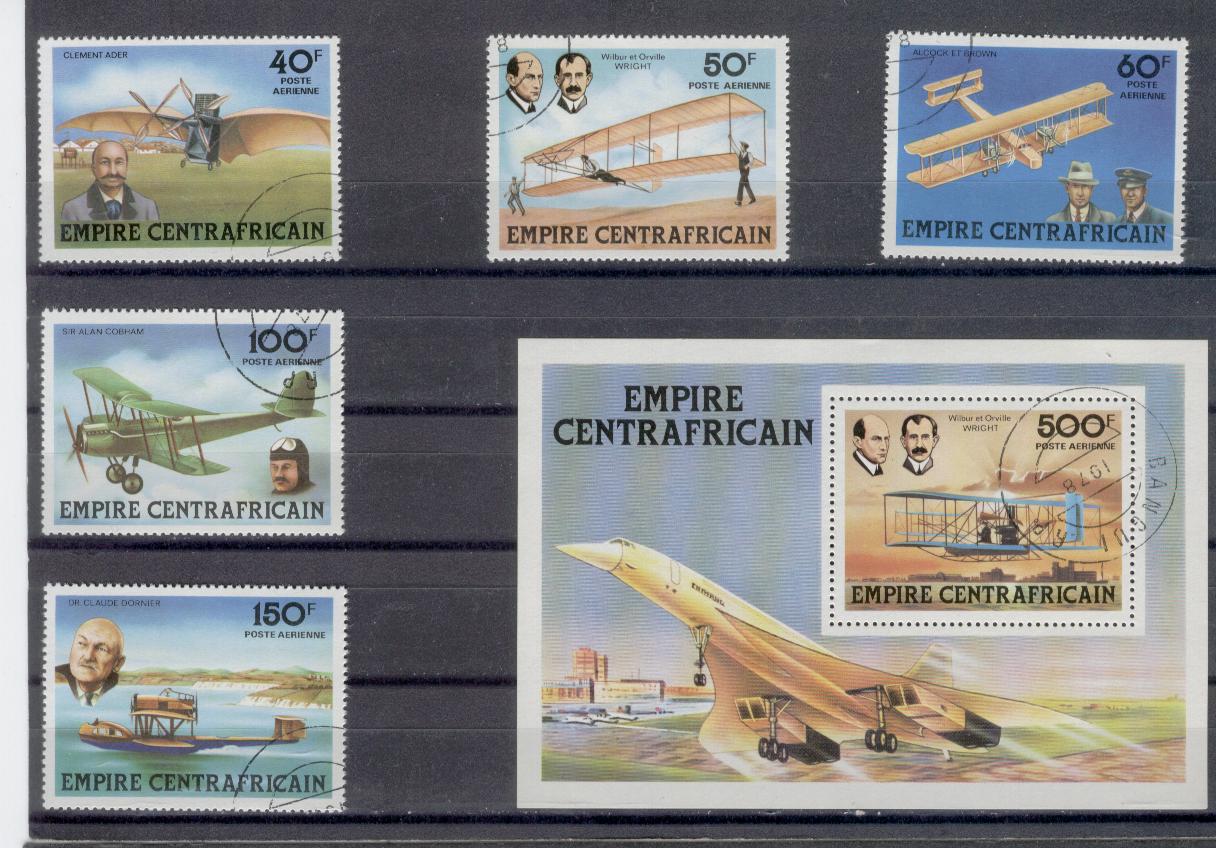 20320 - Centrafrica - serie completa usata + foglietto: Storia dell aviazione