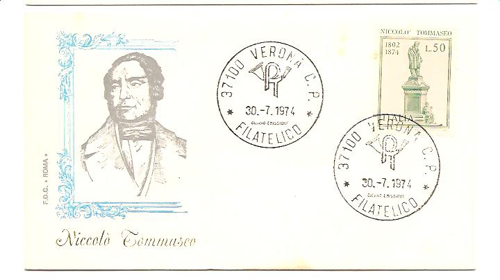 20520 - Italia - busta fdc con serie completa: Centenario della morte di Niccol Tommaseo