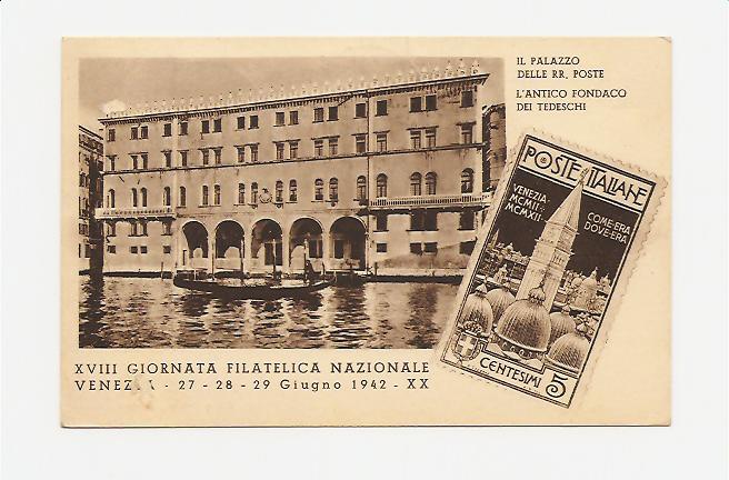 32938 - Italia - cartolina commemorativa con annullo speciale viaggiata: XVIII Giornata filatelica nazionale - Venezia -