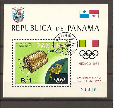 20779 - Panama - foglietto usato: Olimpiade di Messico 68 - satellite ATS 3 per le trasmissioni in diretta