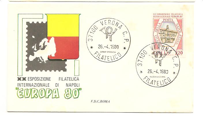 39585 - Italia - busta fdc con serie completa: XX esposizione filatelica di Napoli Europa  80