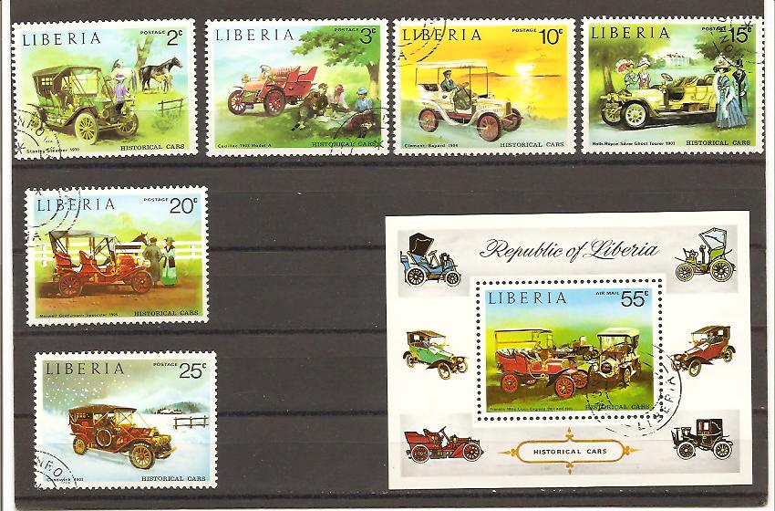 27361 - Liberia - serie completa usata + foglietto: Automobili d epoca