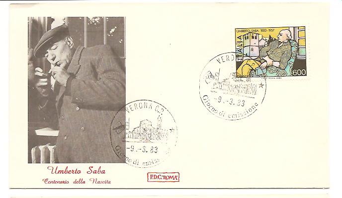 21292 - Italia - busta fdc con serie completa: Centenario della nascita del poeta Umberto Saba