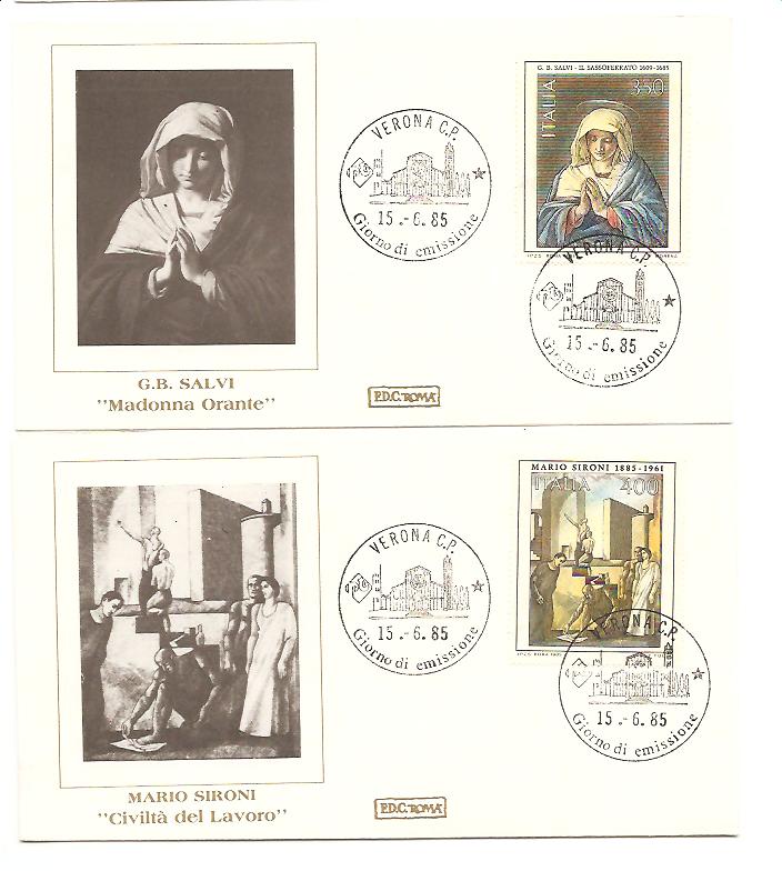 21424 - Italia - 2 buste fdc con serie completa: Arte italiana. XI serie