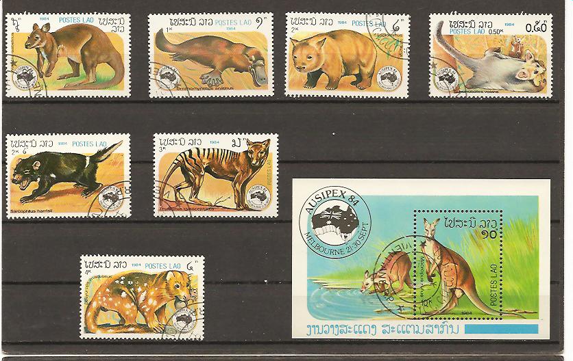 23503 - Laos - serie completa usata + foglietto: Animali dell Australia