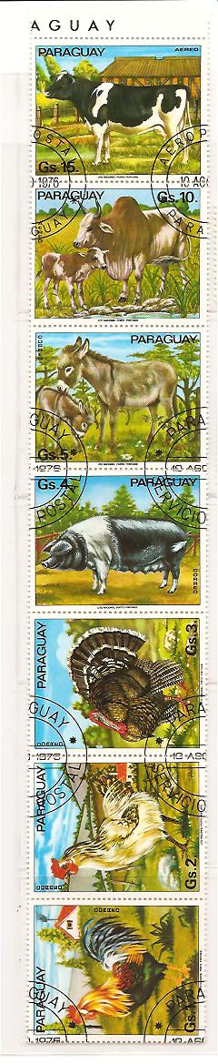 21591 - Paraguay - serie completa usata in blocco: Animali della fattoria