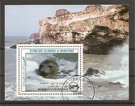 21923 - Mauritania - foglietto usato: Foca monaca