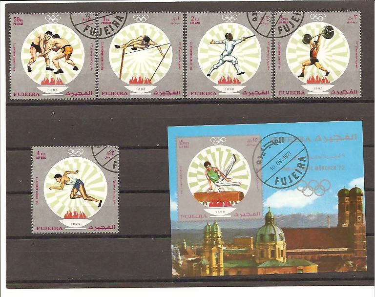 22116 - Fujeira - serie completa usata + foglietto: Olimpiadi di Monaco 1972