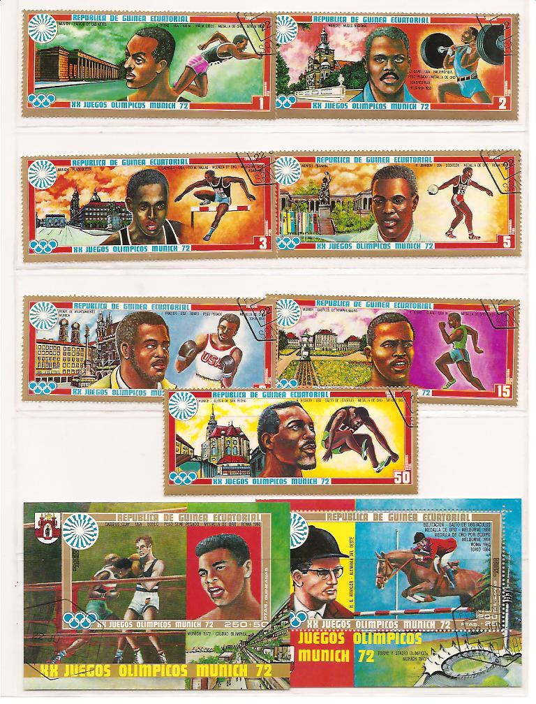 22137 - Guinea Equatoriale - serie completa usata + 2 foglietti: Campioni Olimpici di Monaco 1972