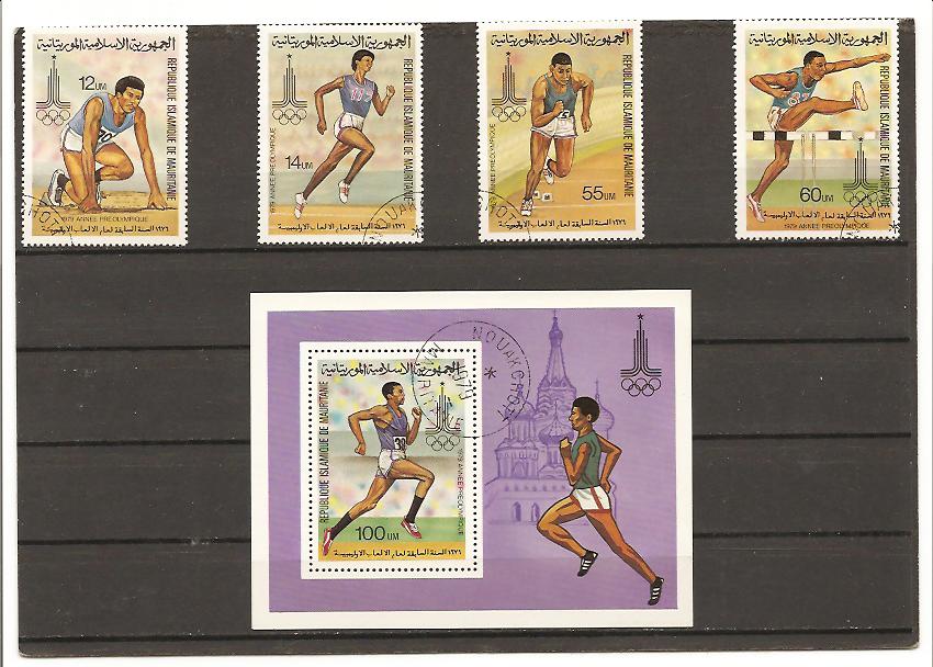 22474 - Mauritania - serie completa usata + foglietto: OIimpiadi di Mosca 1980