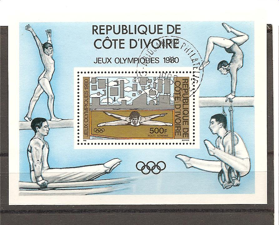 22537 - Costa d Avorio - foglietto usato: Olimpiadi di Mosca 1980