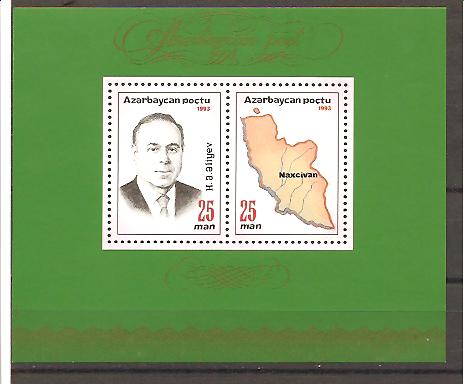 22776 - Azerbaigian - foglietto nuovo: Presidente Aliev e cartina della regione del Naxcivan - 1993